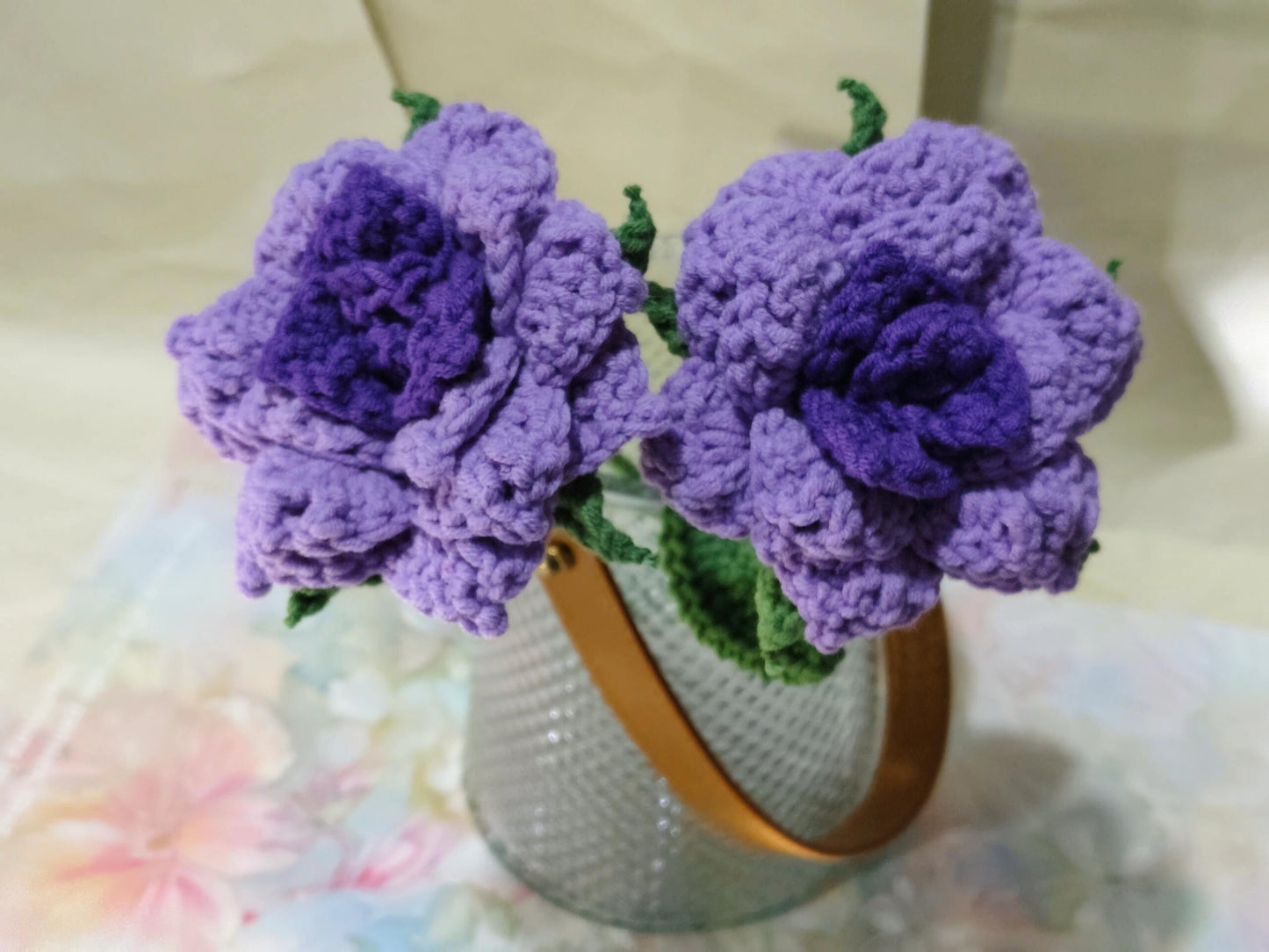 Sharp Petal Regular Rose Crochet Flower Stem