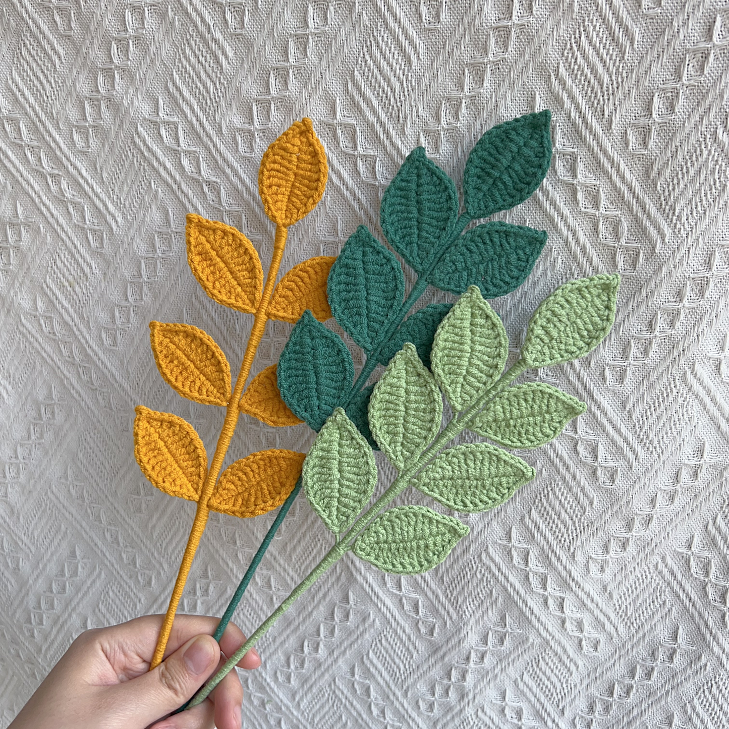 Large Four Seasons Leaf Crochet Flower Stem