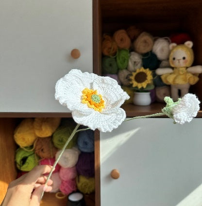 Large Common Poppy Crochet Flower Stem