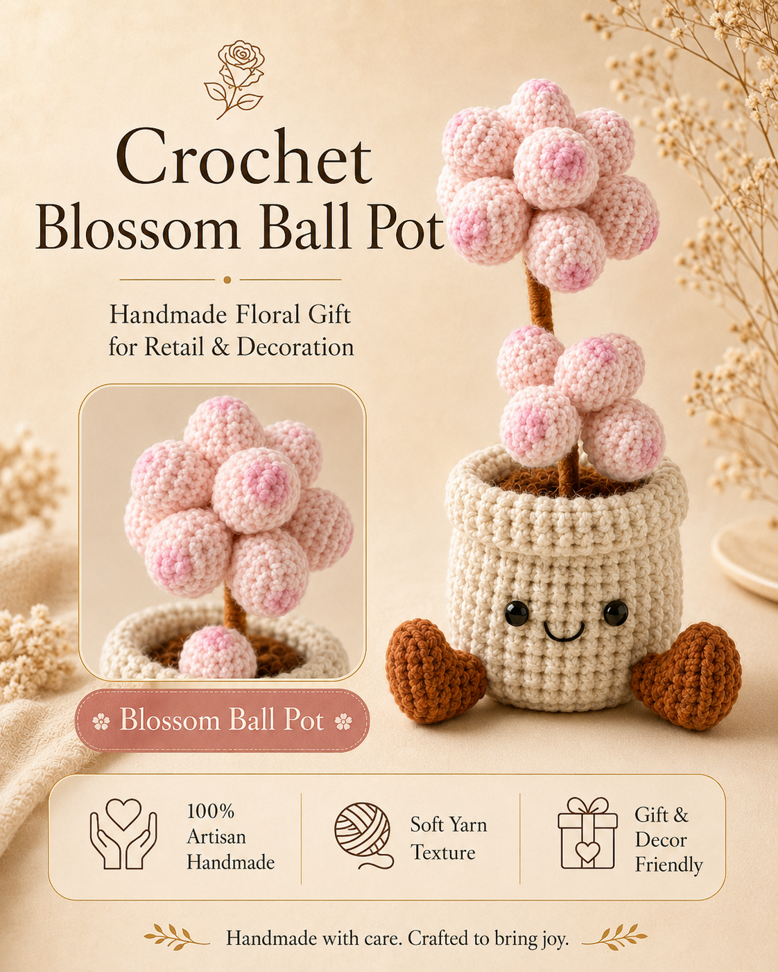 Crochet Blossom Ball Pot