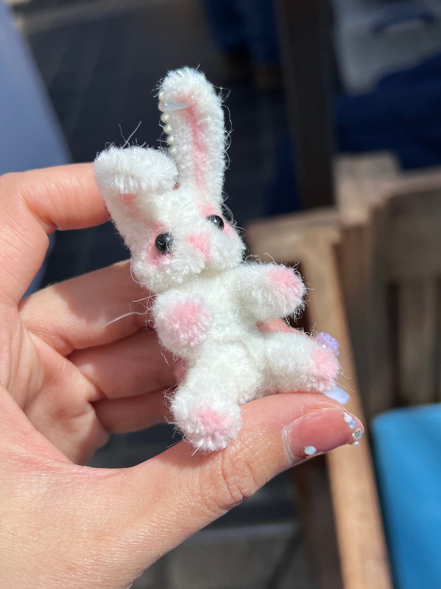 Pipe Cleaner Bunny Charm Cute Keyring Handmade Fluffy Toy