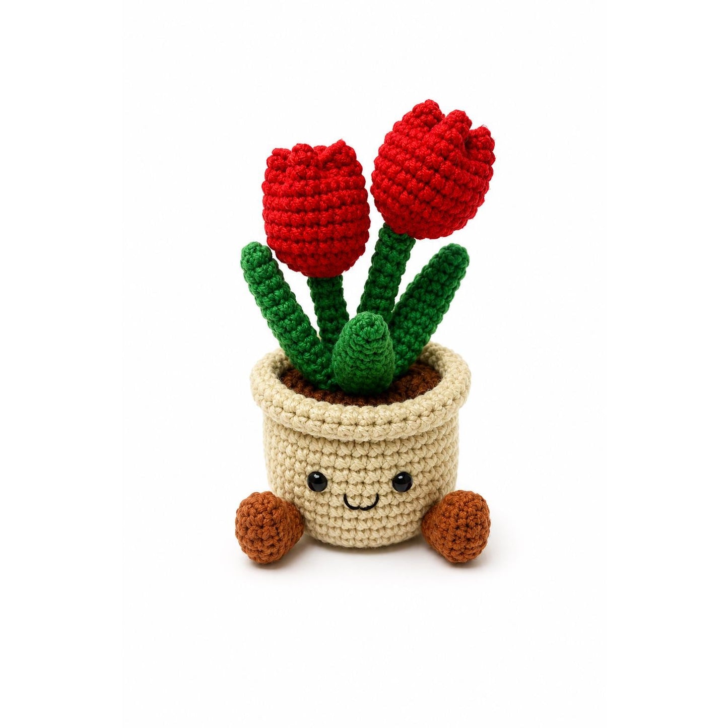 Crochet Tulip Flower Smile Pot, Handmade Yarn Plant Decor, Cute Tulip Gift, Botanical Home Decoration, Cottagecore Decor