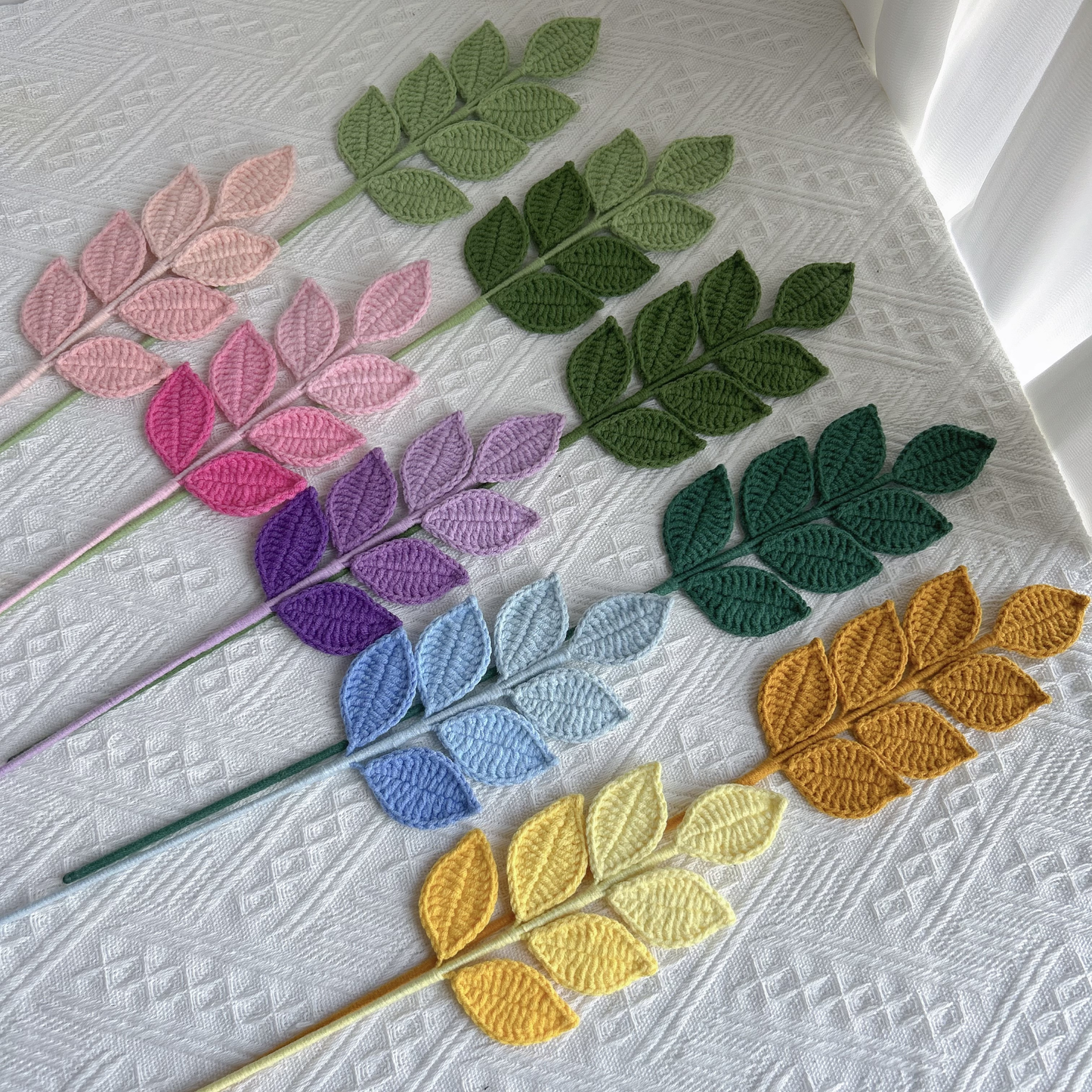 Large Four Seasons Leaf Crochet Flower Stem