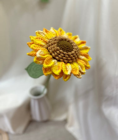 Double Layer Sunflower with Seeds Crochet Flower Stem