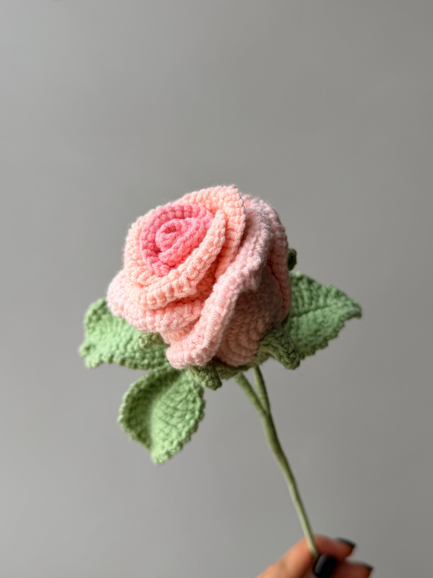 Wine Glass Rose Crochet Flower Stem