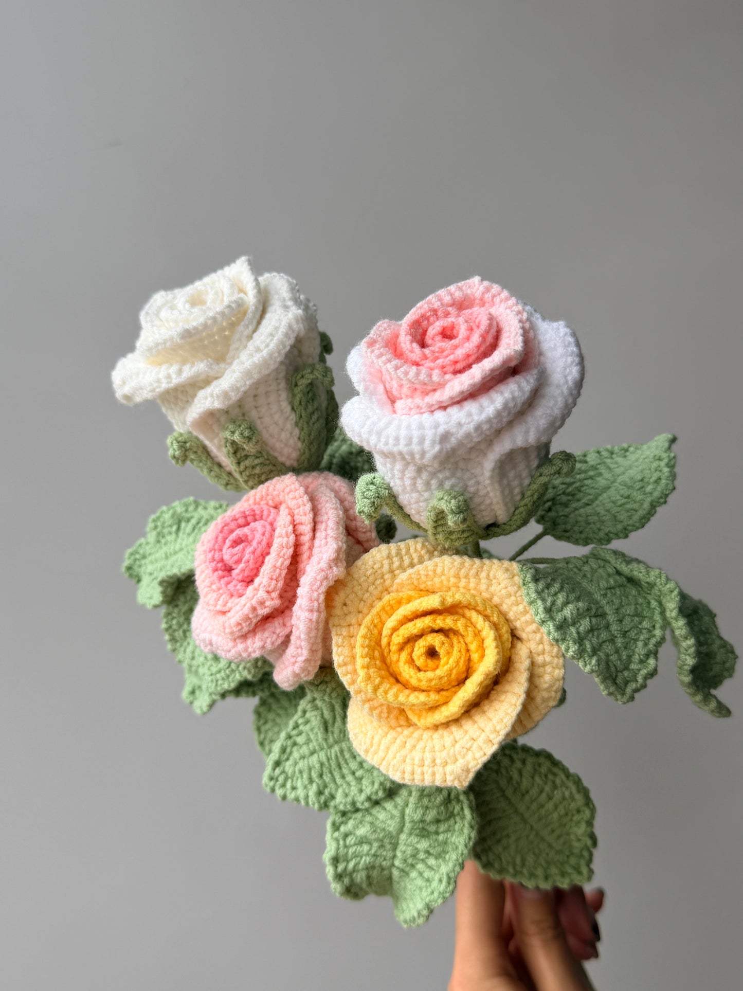Wine Glass Rose Crochet Flower Stem
