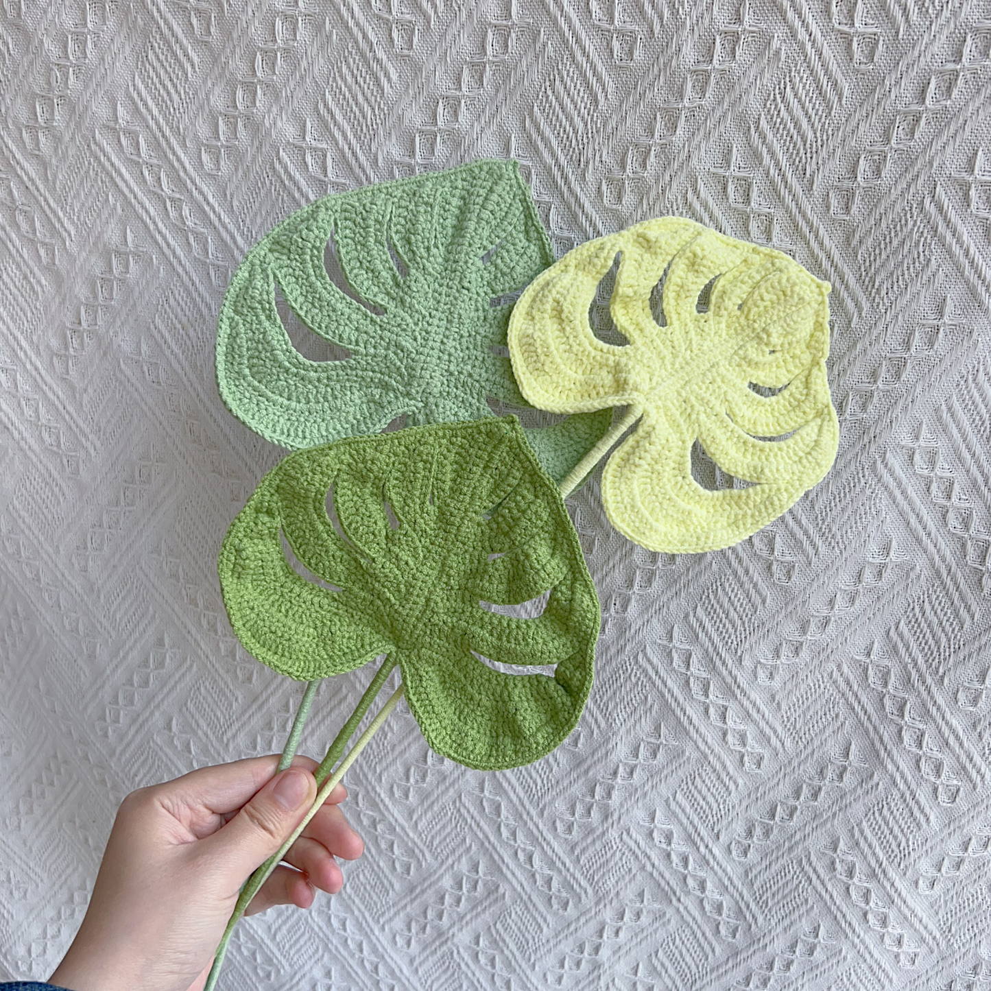 Large Monstera Leaf Crochet Flower Stem