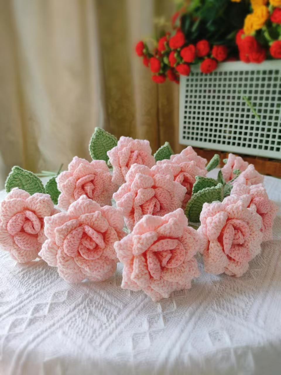 Sharp Petal Regular Rose Crochet Flower Stem