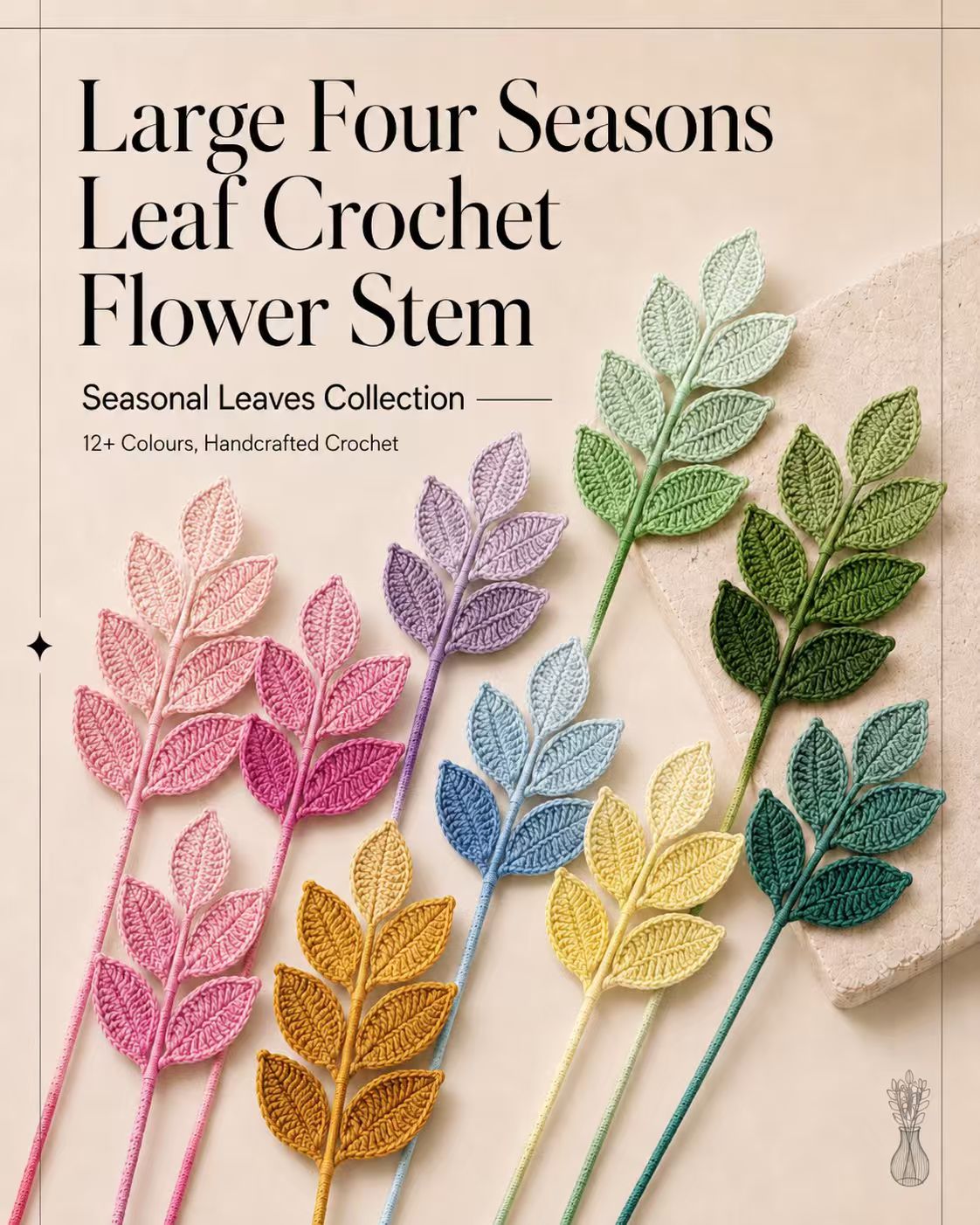 Large Four Seasons Leaf Crochet Flower Stem