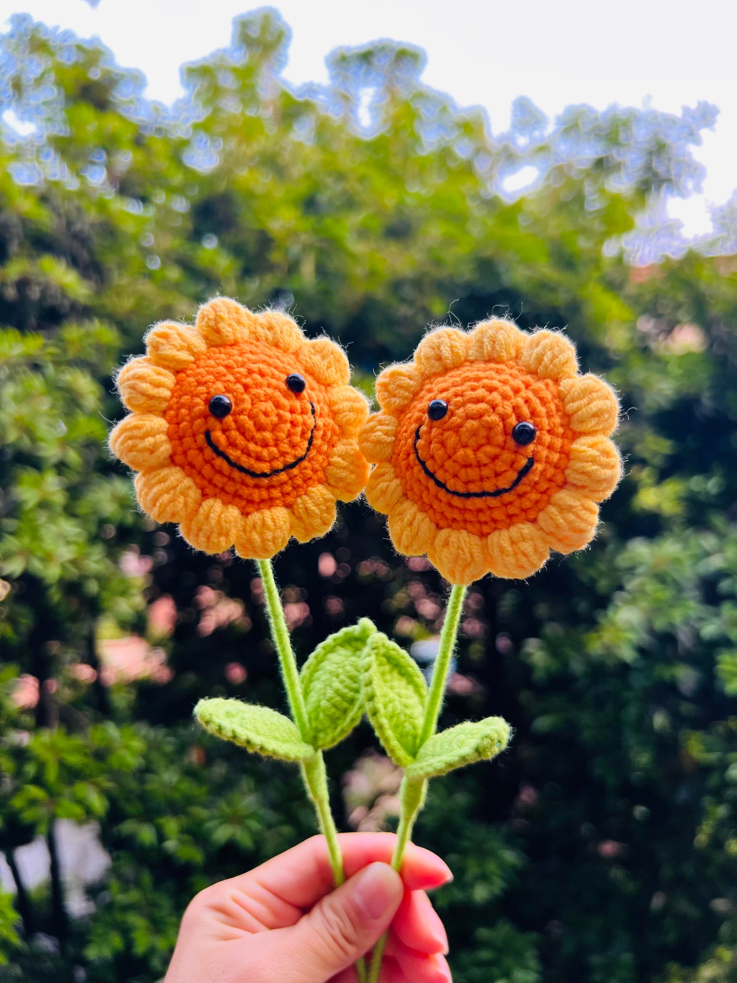 Smile Sunflower Crochet Flower Stem