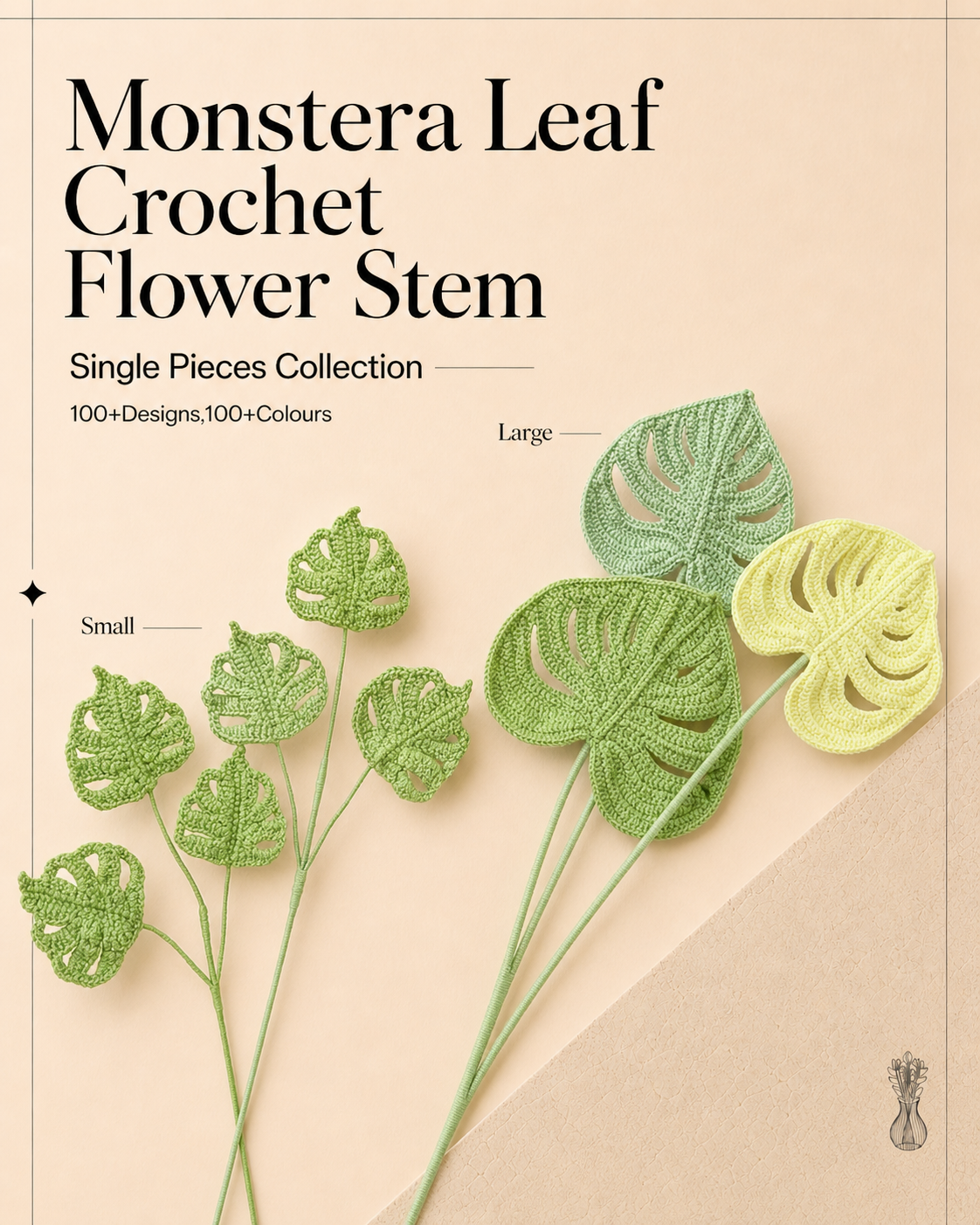 Small Monstera Leaf Crochet Flower Stem
