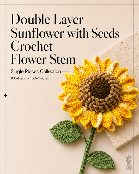 Double Layer Sunflower with Seeds Crochet Flower Stem