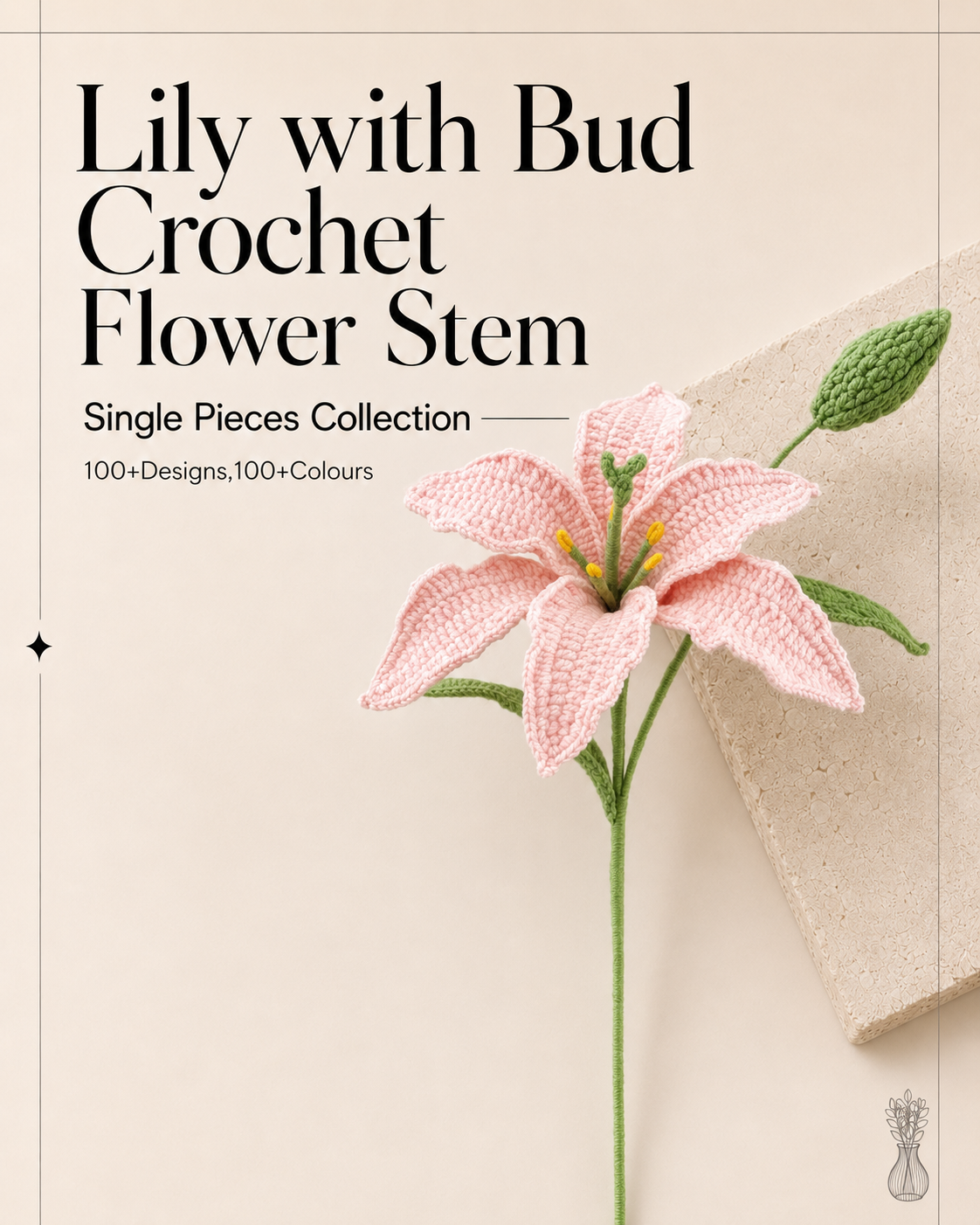 Lily with Bud Crochet Flower Stem
