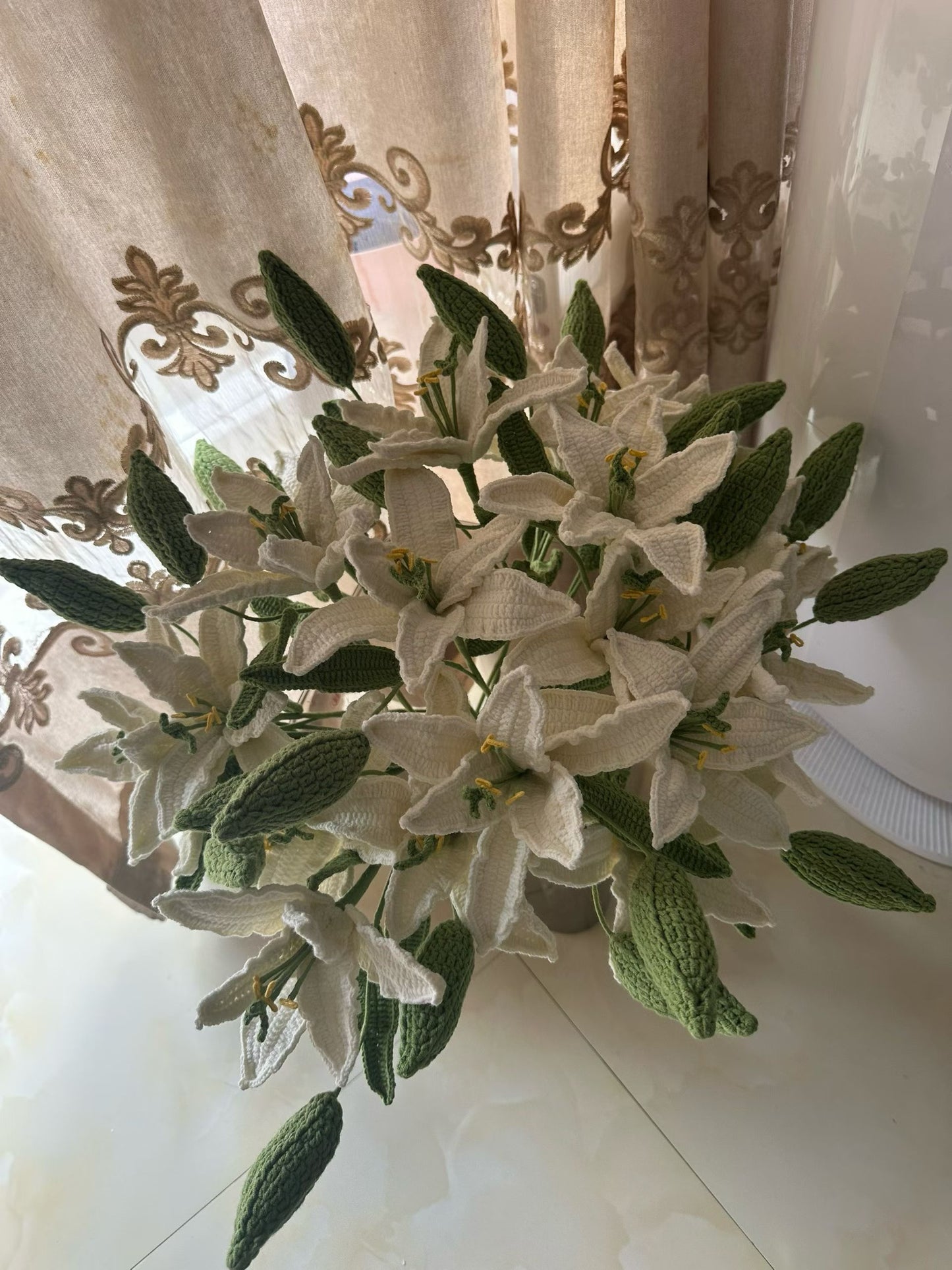 Lily with Bud Crochet Flower Stem