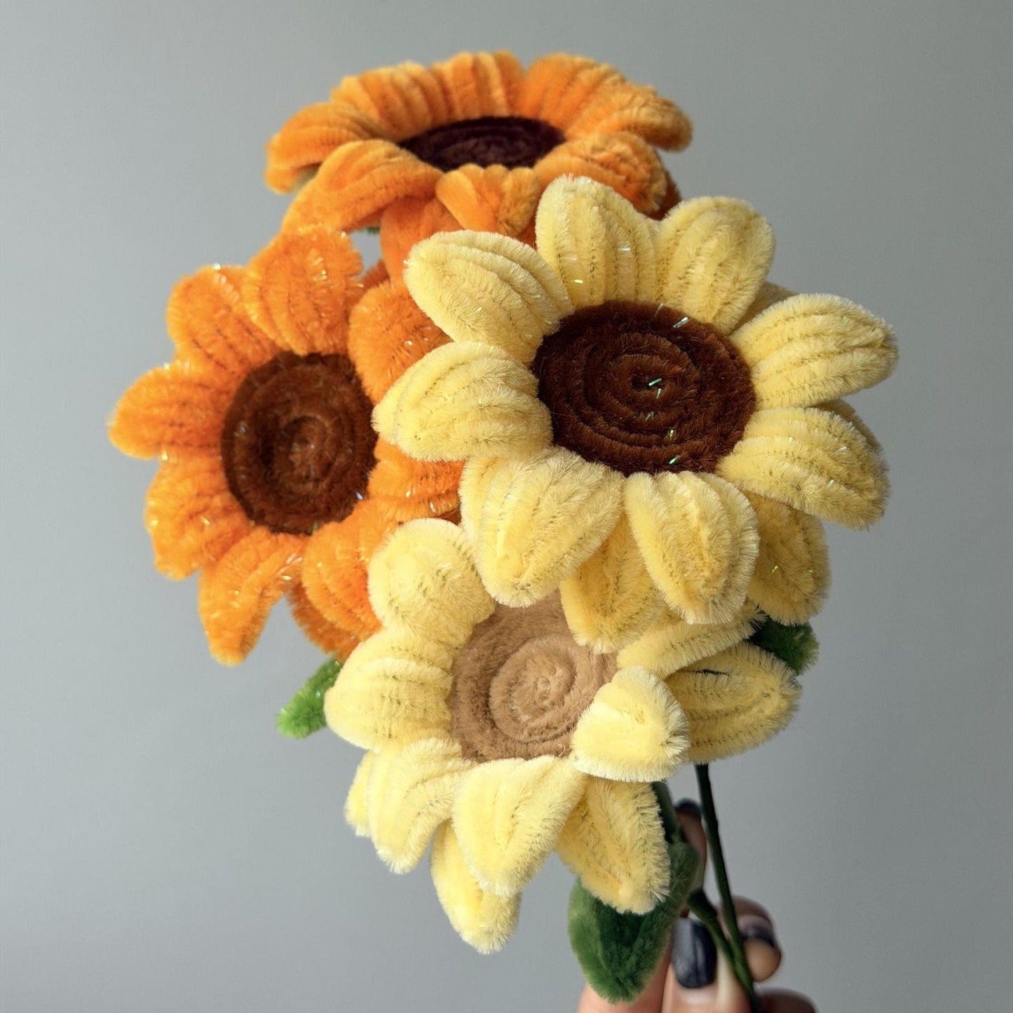 Handmade Chenille Stem Sunflower, Tinsel & Regular Finish Floral Decor