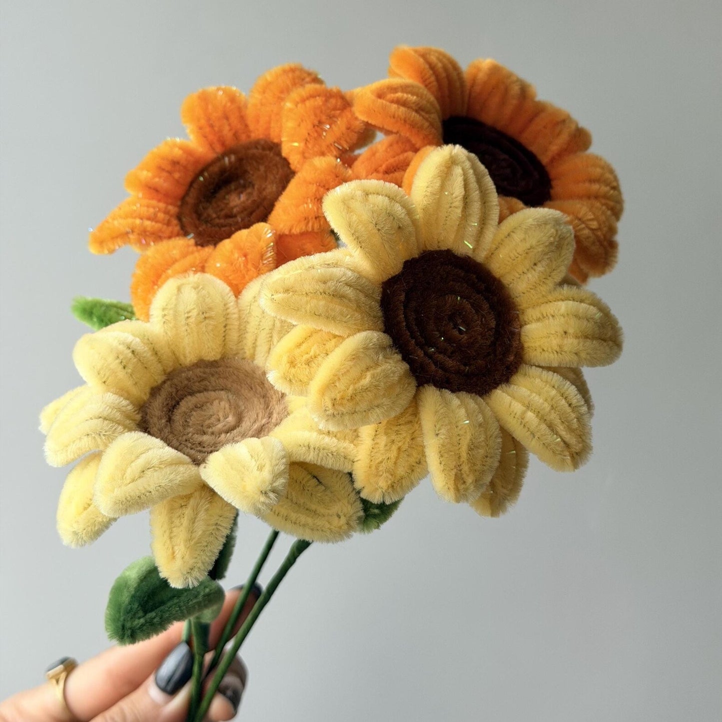 Handmade Chenille Stem Sunflower, Tinsel & Regular Finish Floral Decor