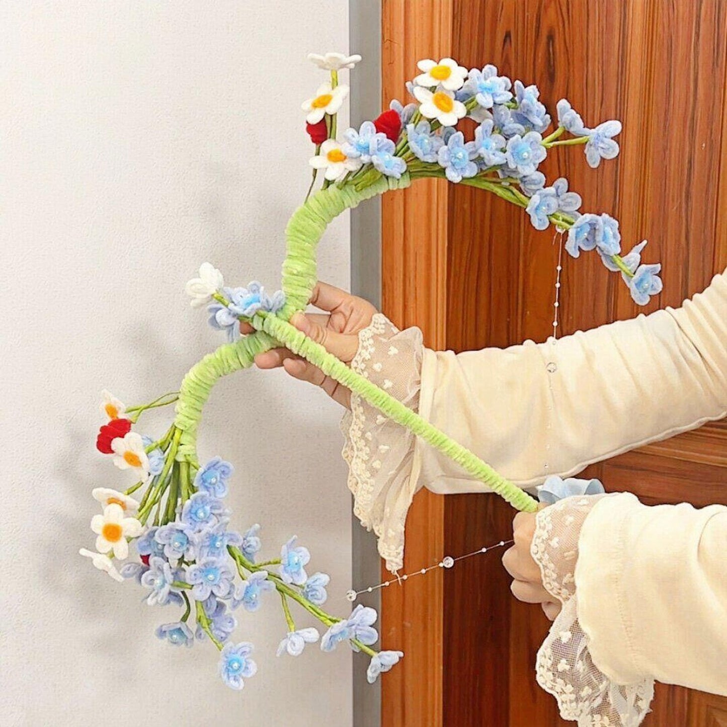 Floral Bow and Arrow, Pipe Cleaner craft, Fairy Garden Style, Fantasy Prop, Room Decor Gift, Unique Handmade Art