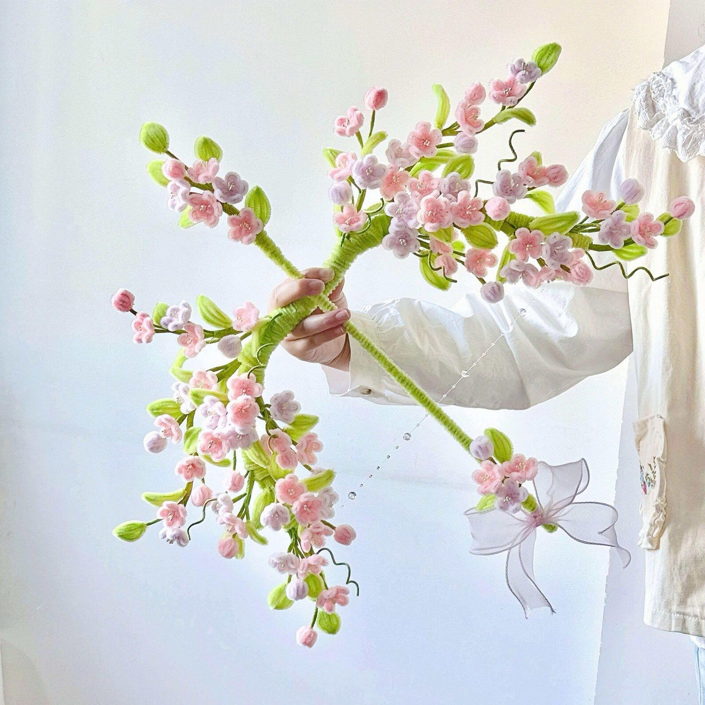 Floral Bow and Arrow, Pipe Cleaner craft, Fairy Garden Style, Fantasy Prop, Room Decor Gift, Unique Handmade Art