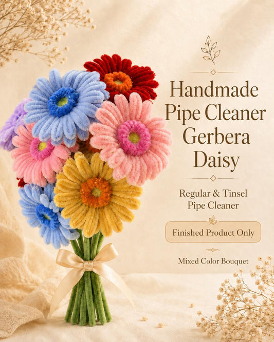 Pipe Cleaner Gerbera Daisy, Tinsel & Regular Chenille Flower, Handmade Faux Daisy, Colorful Floral Gift, Aesthetic Room Decor