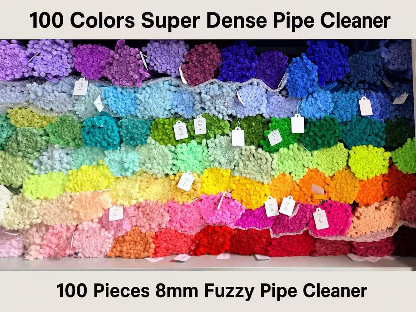 100pcs 8mm Super Dence Pipe Cleaner 30cm, DIY Flower Making Supplies Chenille Stem 104 Colors Available