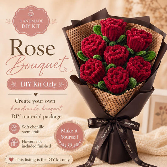 DIY Rose Flower Kit, for 7 Stems Pipe Cleaner Roses, Handmade Flower Craft, Romantic Gift, Floral DIY Set, Bouquet Making Kit