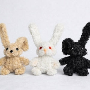 Pipe Cleaner Plush Bunny Trio Handmade Kawaii Mini Stuffed Toy Gift