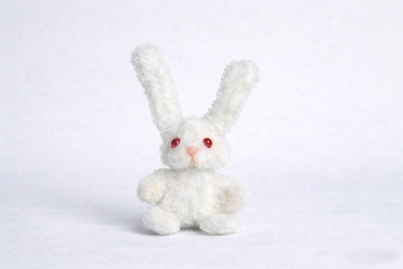Pipe Cleaner Plush Bunny Trio Handmade Kawaii Mini Stuffed Toy Gift