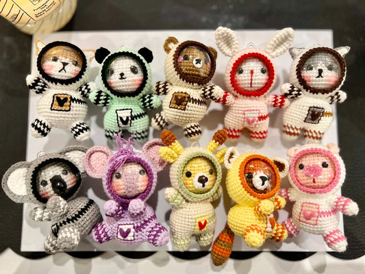 Crochet Space Animal Keyring Amigurumi Astronaut Handmade Gift