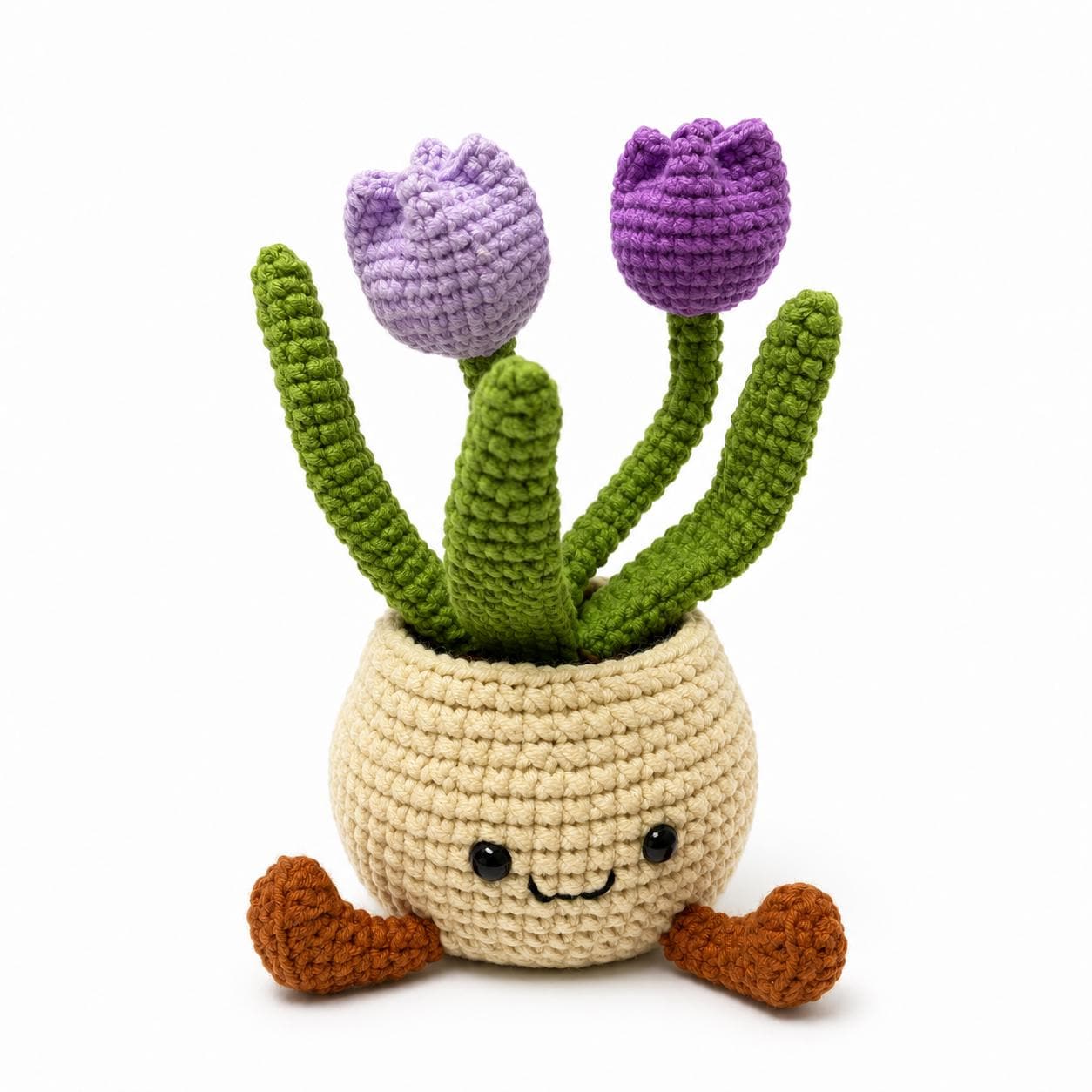 Crochet Tulip Flower Smile Pot, Handmade Yarn Plant Decor, Cute Tulip Gift, Botanical Home Decoration, Cottagecore Decor