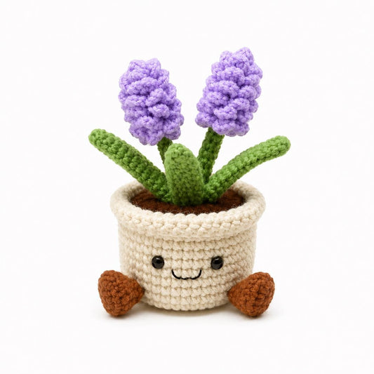 Crochet Small Hyacinth Flower Smile Pot, Handmade Yarn Plant Decor, Cute Hyacinth Gift, Botanical Home Decoration, Cottagecore Decor
