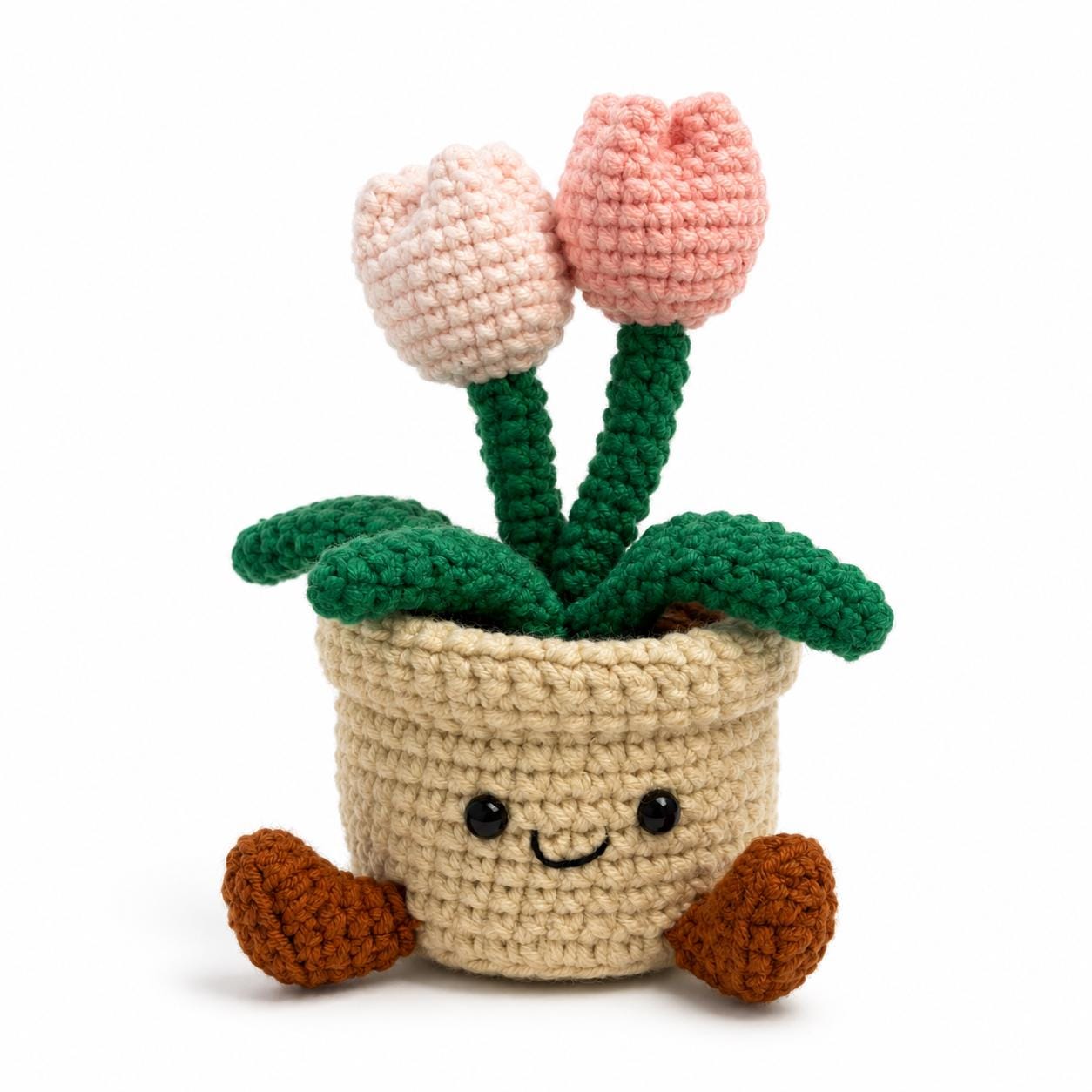 Crochet Small Tulip Flower Pot, Handmade Yarn Plant Decor, Cute Tulip Gift, Botanical Home Decoration, Cottagecore Decor