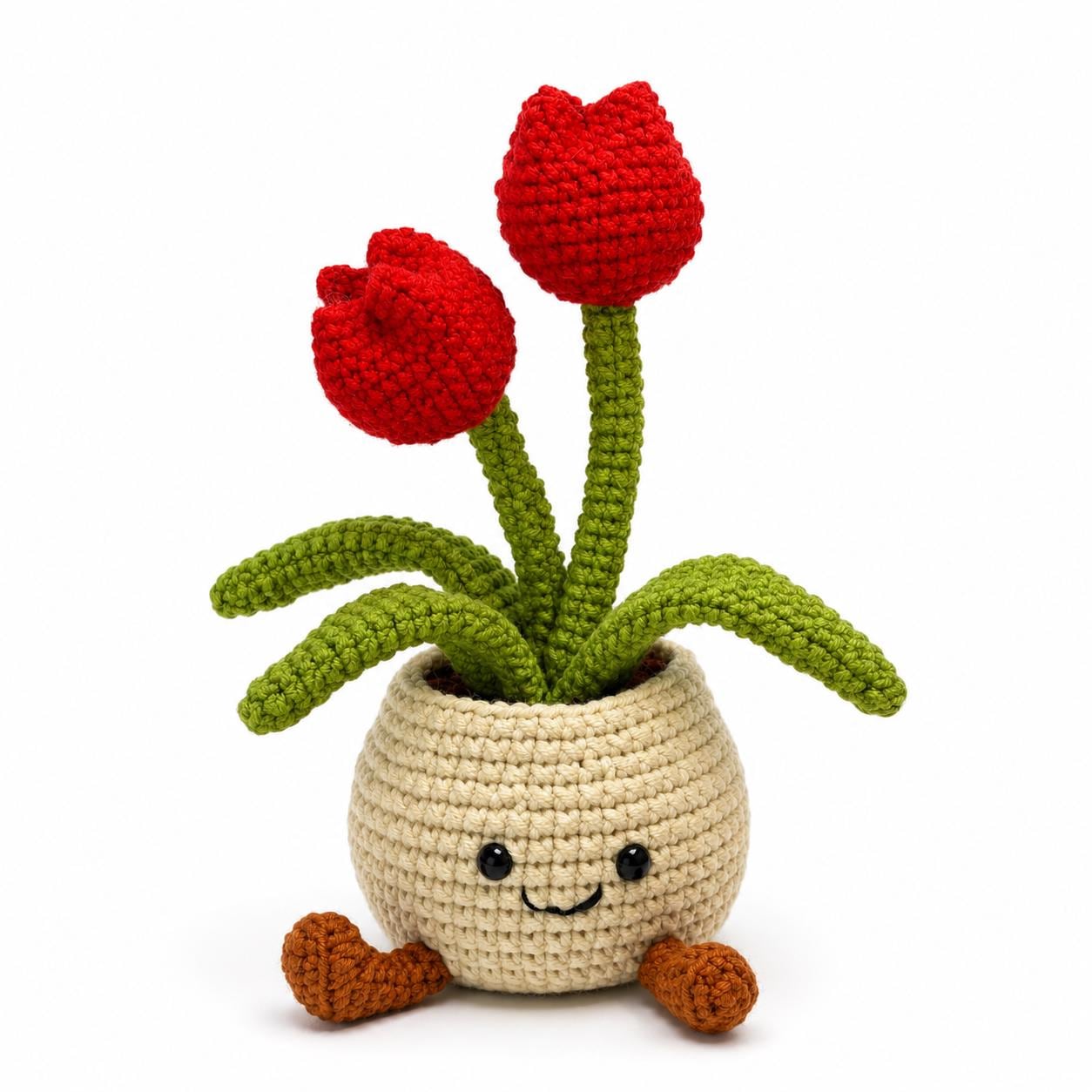 Crochet Tulip Flower Smile Pot, Handmade Yarn Plant Decor, Cute Tulip Gift, Botanical Home Decoration, Cottagecore Decor