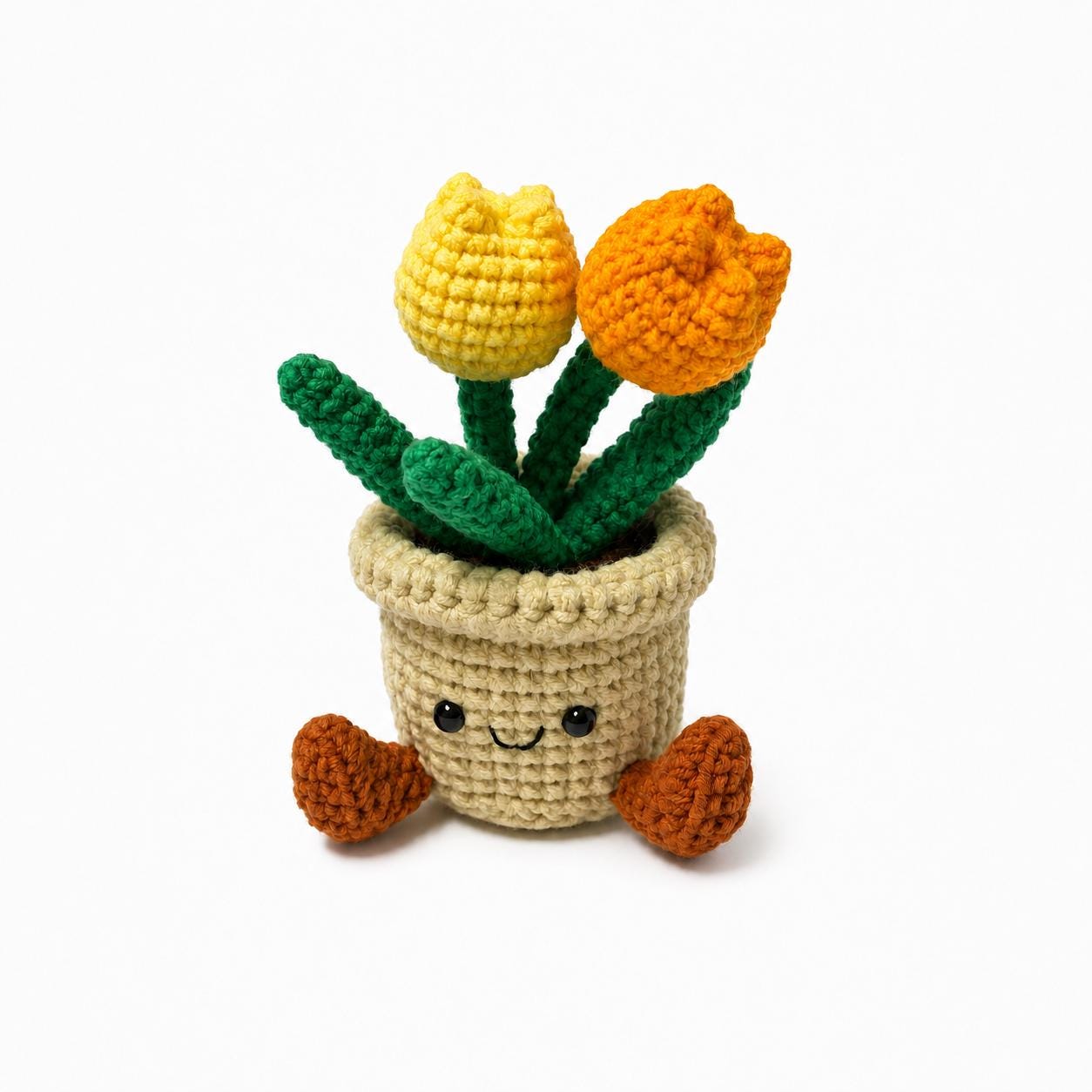 Crochet Tulip Flower Smile Pot, Handmade Yarn Plant Decor, Cute Tulip Gift, Botanical Home Decoration, Cottagecore Decor