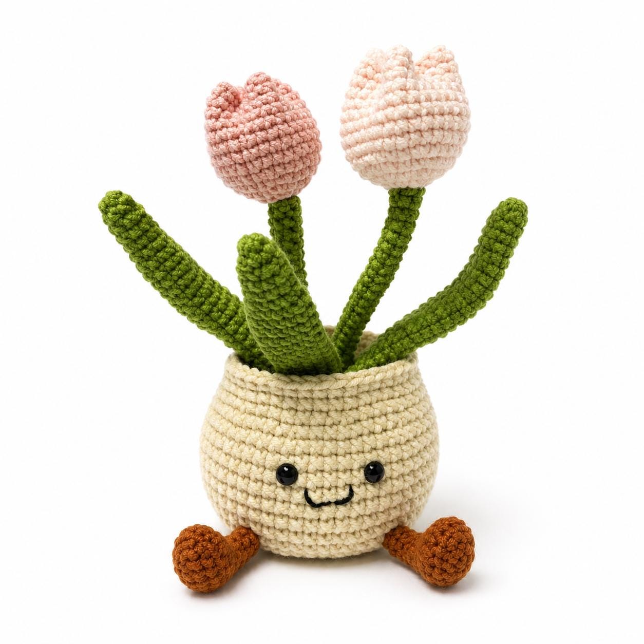 Crochet Tulip Flower Smile Pot, Handmade Yarn Plant Decor, Cute Tulip Gift, Botanical Home Decoration, Cottagecore Decor