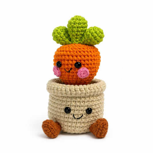 Crochet Small Carrot Plant Smile Pot, Handmade Yarn Flower Plant, Cute Carrot Plant Gift, Botanical Home Decoration, Cottagecore Decor
