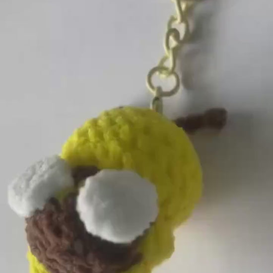Crochet Little Bee Keychain, Handmade Gummy Plush Character Charm, Cute Bag Accessory, Kawaii Gift