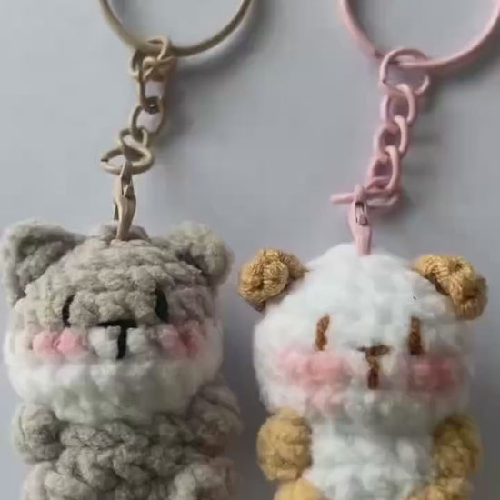Cute Gummy Style Cat Keychain, Crochet Plush Animal Charm, Handmade Bag Accessory, Kawaii Cat Keyring Gift