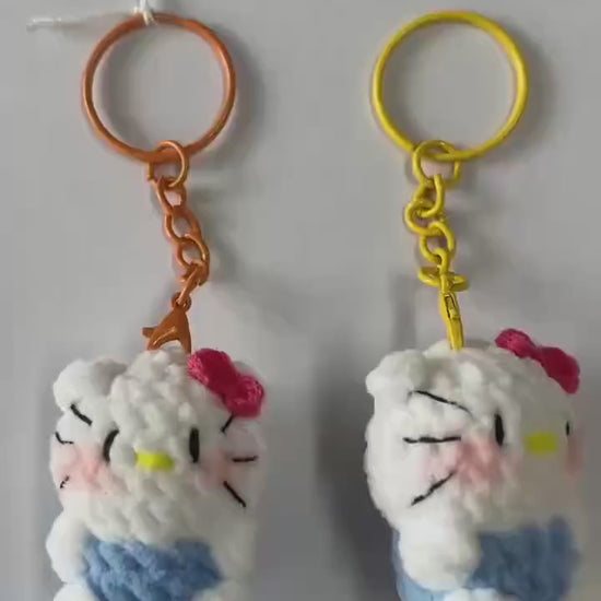 Cute Gummy Style Hello Kitty Keychain, Crochet Plush Character Charm, Handmade Bag Accessory, Kawaii Cat Keyring Gift