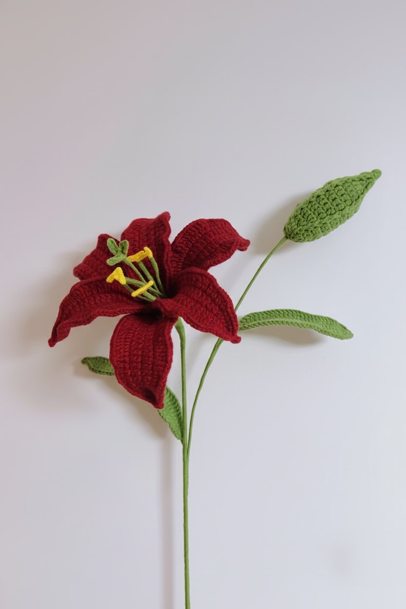 Lily with Bud Crochet Flower Stem