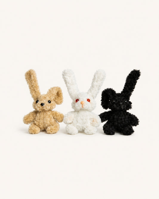 Pipe Cleaner Plush Bunny Trio Handmade Kawaii Mini Stuffed Toy Gift
